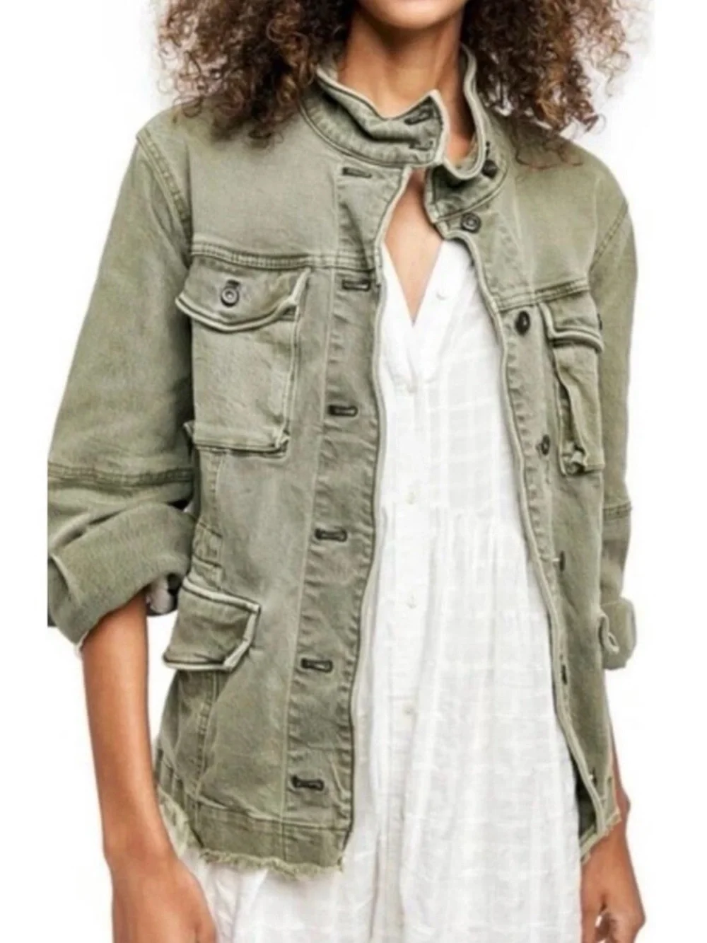 Free People Olive Green Utility Jean Jacket - Picture 2 of 6